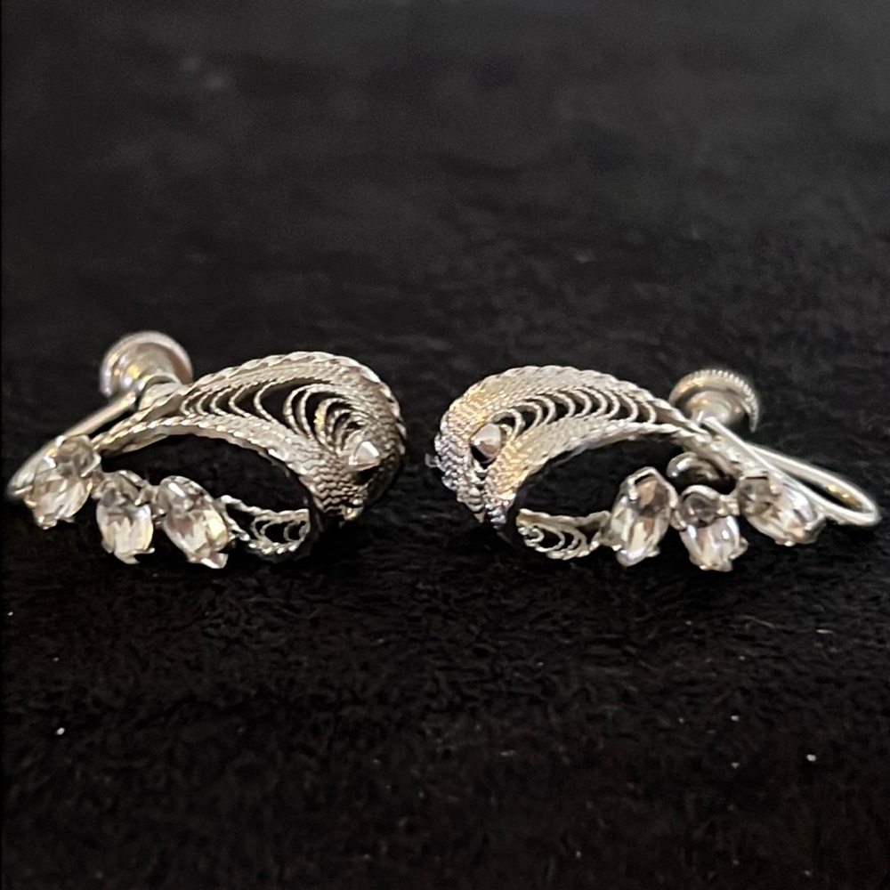 Vintage Ann Lee stamped Sterling Silver filigree screwback earrings
